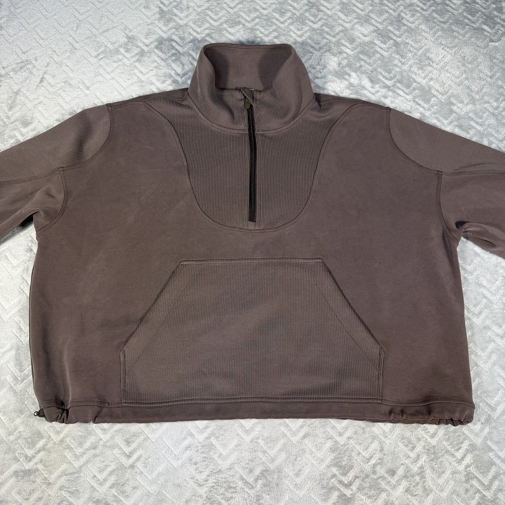 Lululemon Espresso Brushed Softstreme Ribbed Half Zip Pullover Crop Sweater 14